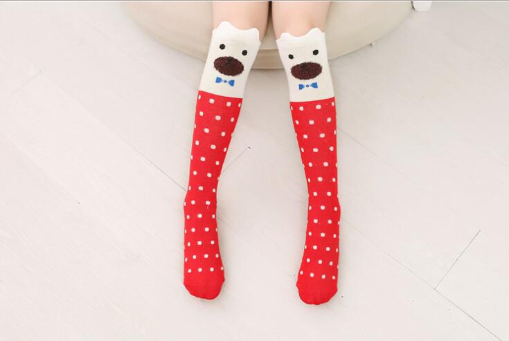 Herbst mädchen kätzchen Ebene Strümpfe mädchen oberschenkel Knie Socken halb socken Ebene 10 Arten 43CM 4-15Jahre TZ05: Weiß rot Bär
