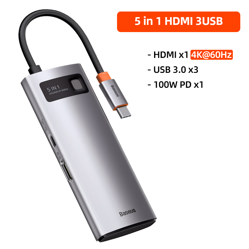 Baseus USB C HUB Multi HUB Ethernet Network PD 100W Type C Docking Station Splitter HDMI-Compatible USB 3.0 Adapter For Macbook