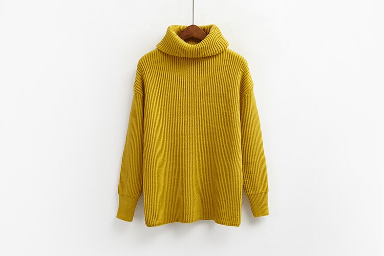 Korean Simple Basic Knitted Sweaters Women Winter Turtleneck Long Sleeve Pullovers Sweater Female Casual Jumper 8 Colors: Yellow