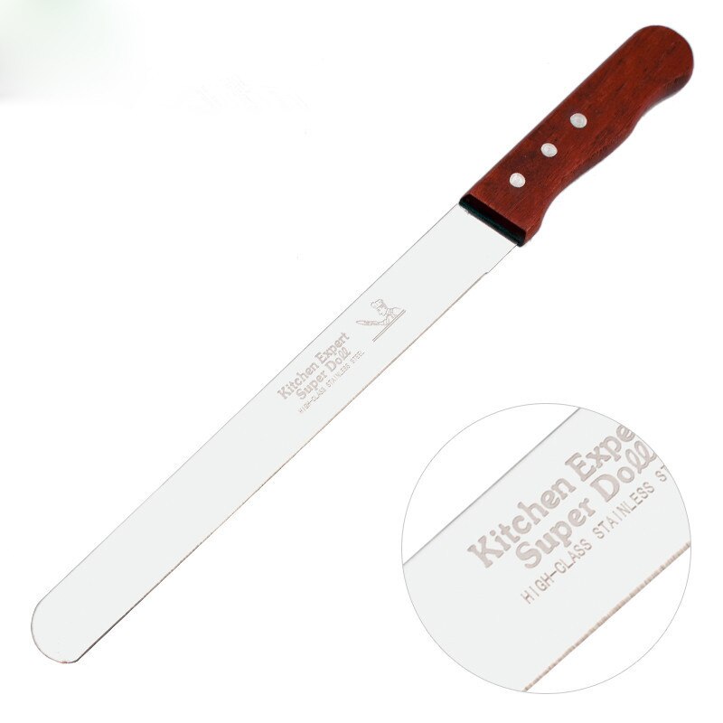10 Inch Stainless Serrated Bread Knife Wooden Handle Long Baguette Cutter Cake Knife Kitchen Accessories Baking Tools: A