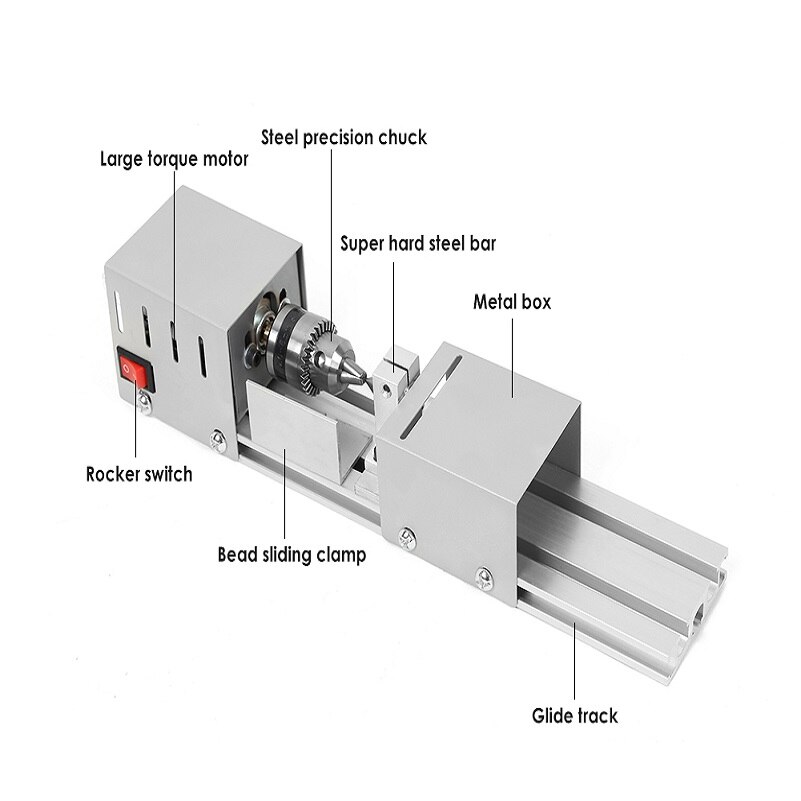 JOYLOVE Mini Lathe Beads Machine Woodwork DIY Lathe Standard Set With Power Carving Cutter Wood Lathe Mini Wood Lathe Machine