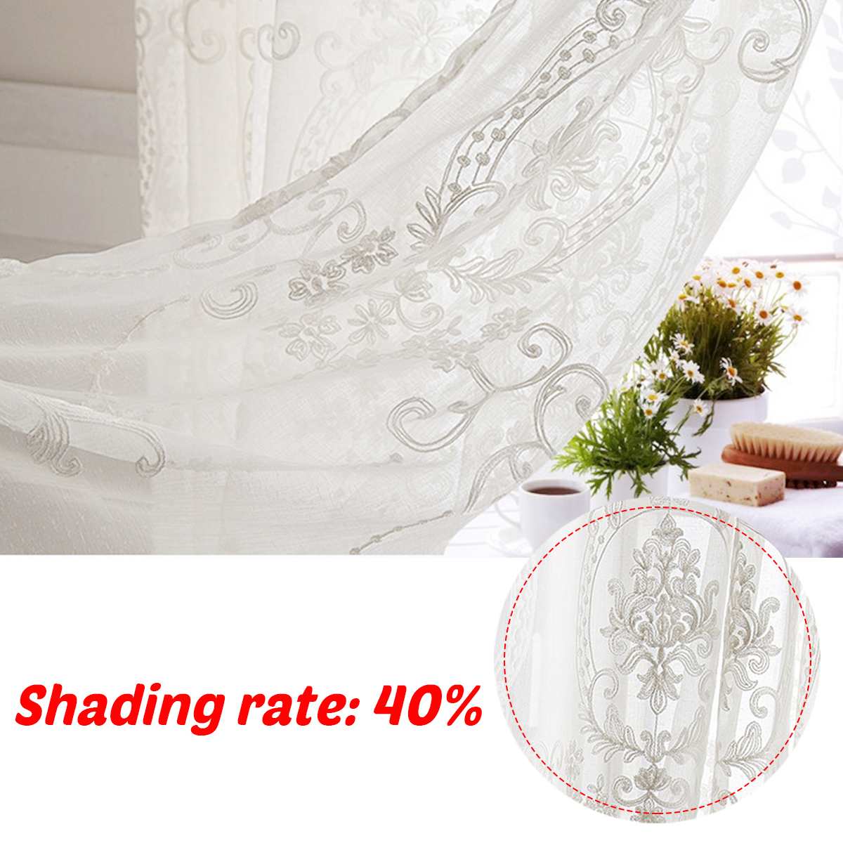 Tenda A Pacchetto In Voile Di Tulle Con Ricamo – Simpvale – Colore Bianco, 60x160 Cm – Per Camera Da Letto, Cucina, Bagno – Filtra Luce