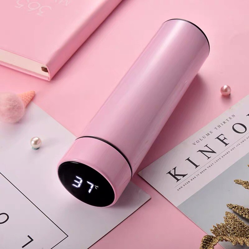 Smart termoflaske 500ml vakuumflasker førte digital temperatur display rustfrit stål isolering krus intelligente termokopper: Sakura pink
