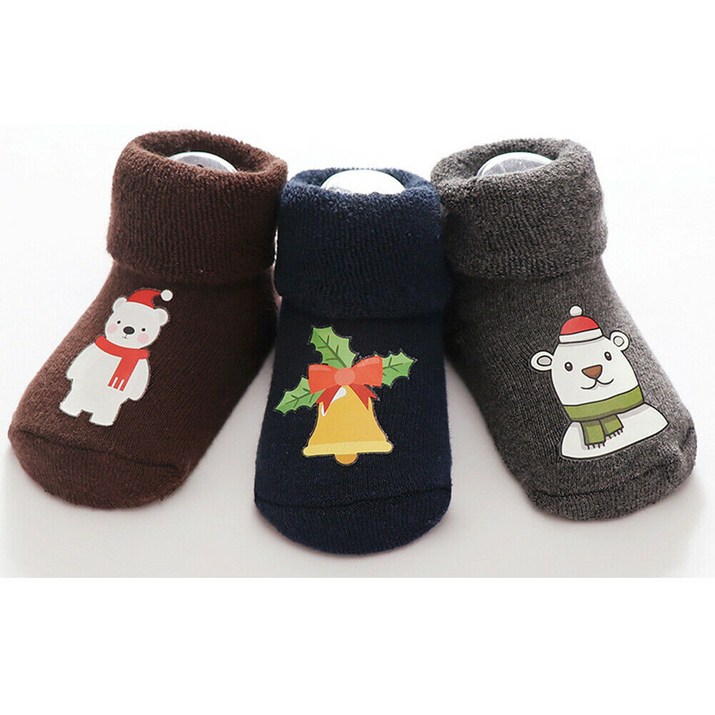 Baby Spullen Baby Meisje Jongen Anti-slip Warme Zachte Sokken Baby Cartoon Peuter Sokken Xmas 3 stks/set: E / M for 7 to 18M