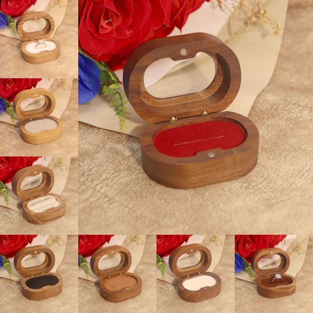 Caja de madera Retro para anillos de compromiso, caja de almacenamiento de joyería, caja para anillos de boda, Mini exhibición de anillos, soporte para anillos de pareja, boda