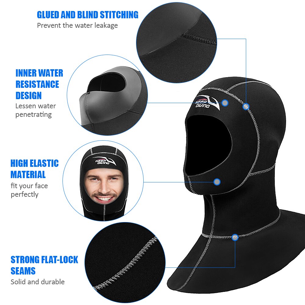 Gorro de natación de neopreno de 3mm para adultos, traje de baño térmico, gorra elástica alta, equipo de navegación para Rafting