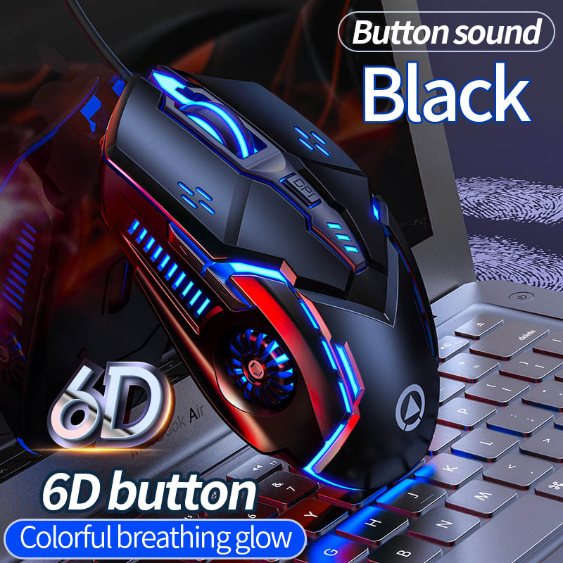 Ergonomic Wired Gaming Mouse LED 3200 DPI USB Computer Mouse Gamer RGB Mice Breathing Light 6 Keys Control Mouse for PC Laptop: Black Mouse