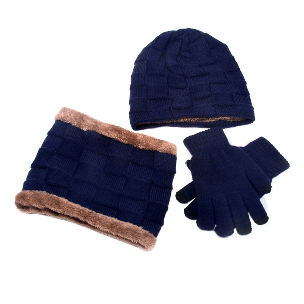 Mænd kvinder vinter 3 stykke sæt strik beanie hat tørklæde touchscreen handsker varm dragt: B