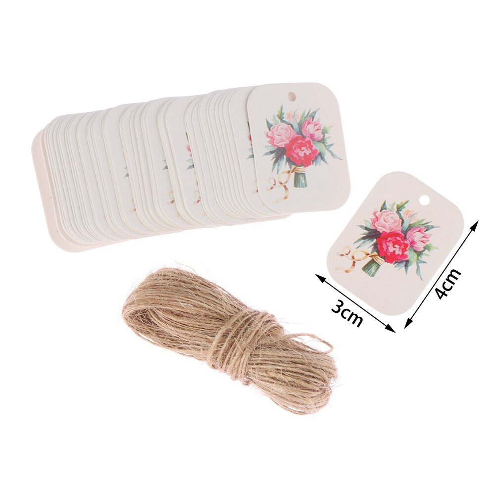 50 pçs flor papel tag festa decoração branco presente pendurar papel tags caixa de presente redonda cartões de papel diy etiqueta artesanal vestuário tags: Bouquet
