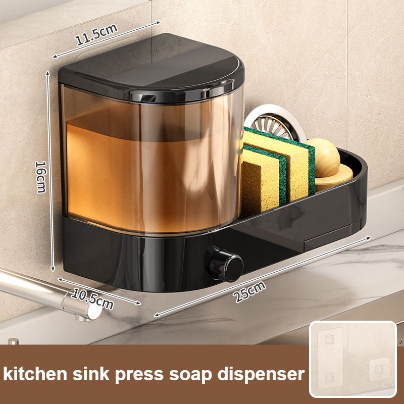 Kitchen Dish Soap Press Drain Storage Rack Punch-free Wall-mounted Kitchen Sink Press Soap Dispenser Kitchen Accessories: Black Nickel