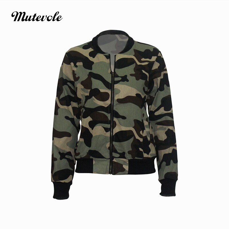 Mutevole efterår tynd camouflage jakke kvinder langærmet bomber jakke camo casual hærgrøn lomme beskåret jakke