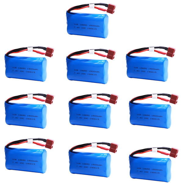 5Pcs Lipo Batterij Voor Wltoys 12428 12401 12402 12403 12404 12423 FY-03 FY01 FY02 Rc Speelgoed Batterij Onderdelen 7.4V 1500Mah 18650 T Plug