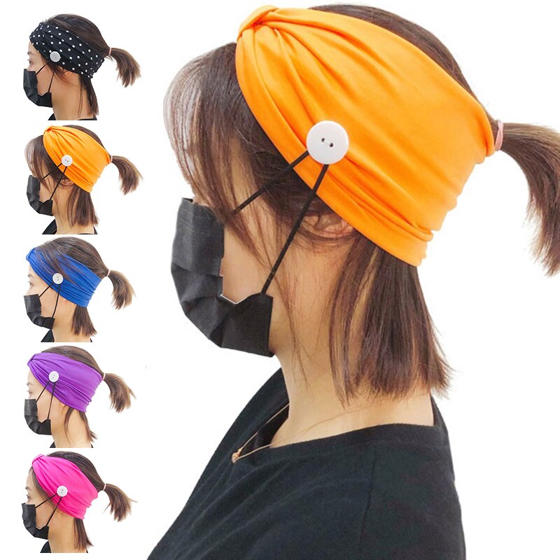 Diadema deportiva, diadema de botones, soporte facial para llevar puesto una máscara para aliviar el dolor de oído con diadema, diadema elástica para gimnasio