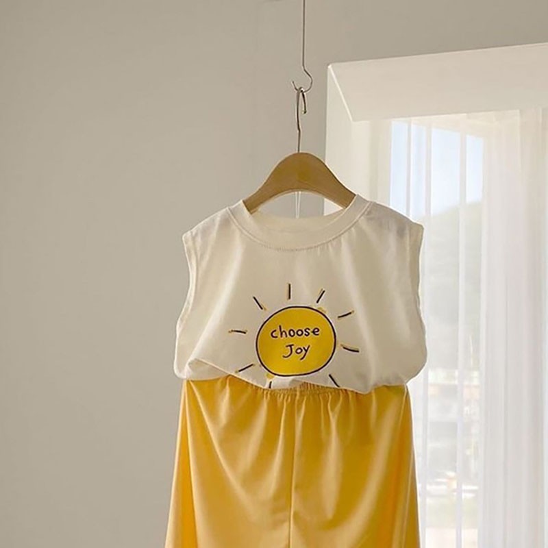 2022 Kid Aankomst T-shirt Peuter Jongens Cartoon Zon Brief Print Mouwloze Tops Baby Meisje Mode Schattige Eenvoudige Katoenen Vest
