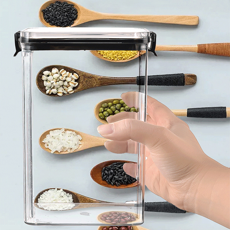 Durchsichtiges Plastik vorrats glas mit luftdicht verschlossenem Küchen snacks Müsli bohnen stapelbarer wasserdichter, feuchtigkeit beständiger Lebensmittel behälter