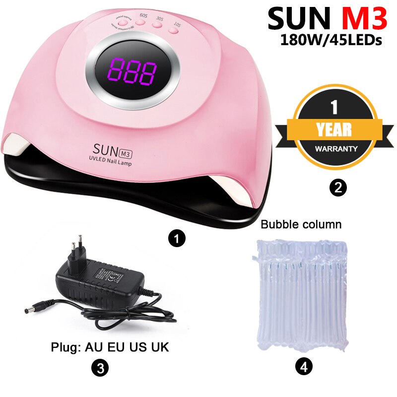 180w led/uv nageltork lackhärdningslampa med matkudde för handfot manikyr nagelkonstverktyg torkning fingernagel tånagel maskin: Sol  m3