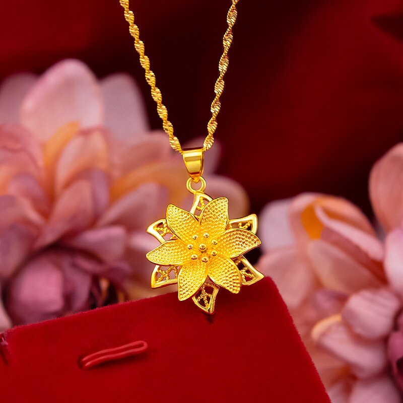 Puur 18K Geel Gouden Ketting Hanger Vrouwen Charme Gouden Ketting Luxe Sieraden voor Vrouwen Kleine Bloem Hanger voor Kerstcadeaus: Default Title