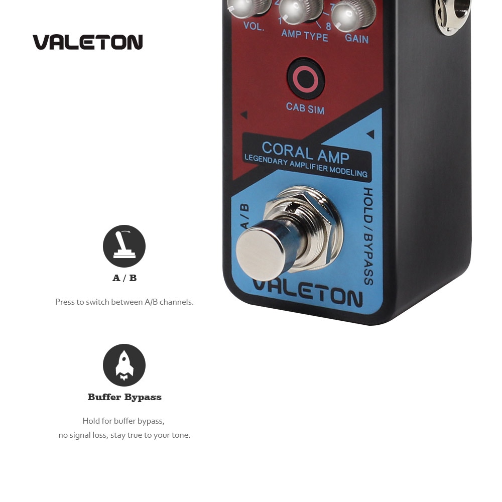 Valeton Amp Modeler Guitar Pedal Coral Amp of 16 Classic And Mainstream Guitar Amp Models Hi-Gain Distortion