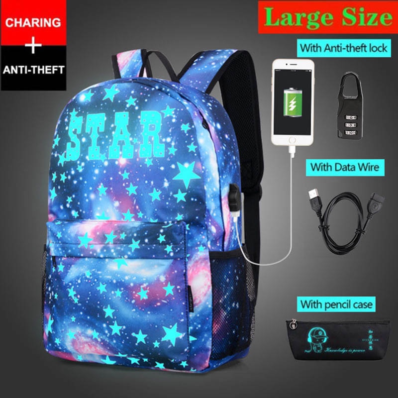 Anti-diefstal tas lichtgevende schooltassen voor jongens meisjes student school rugzak mochila met usb oplaadpoort slot schooltas
