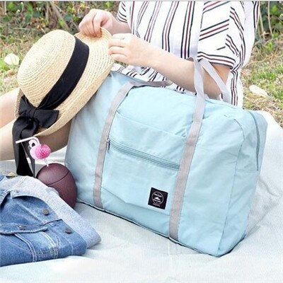 Bolsas de viaje de nailon impermeables para hombre y mujer, organizador de bolso de lona plegable de gran capacidad, cubos de embalaje, bolsa de fin de semana para chica y Mujer: Blue