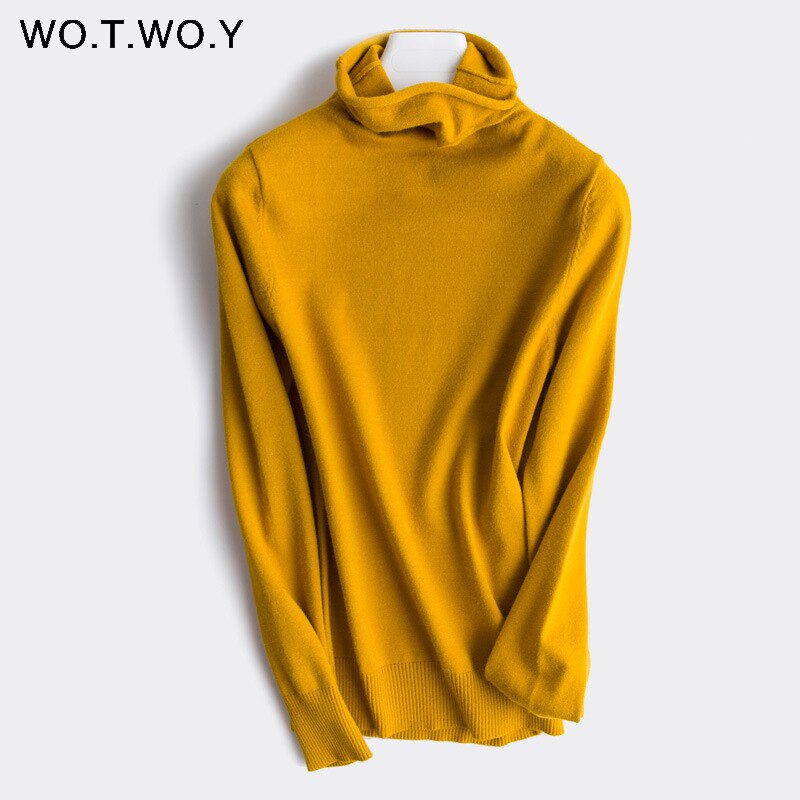 Wotwoy höst vinter slimmad tröja dam basic bottenstickat dam stickade bomullströjor femme jumper: 8260- gula