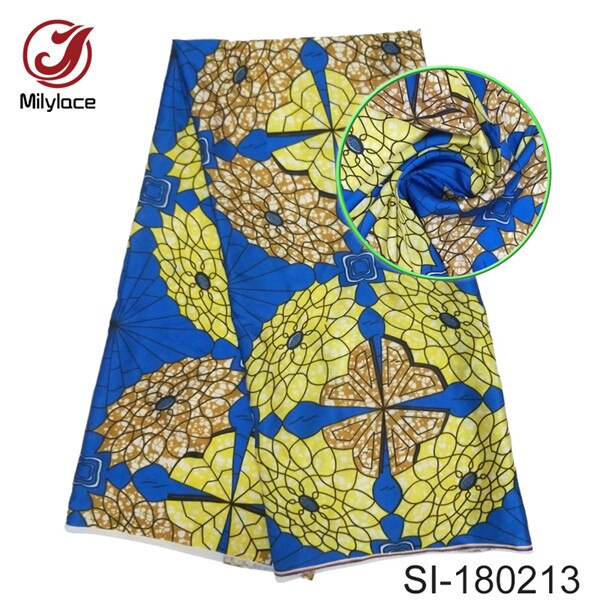 Tissu en soie nigérian de , wax numérique imprimé de couleur vive pour robe SI180207: color 13