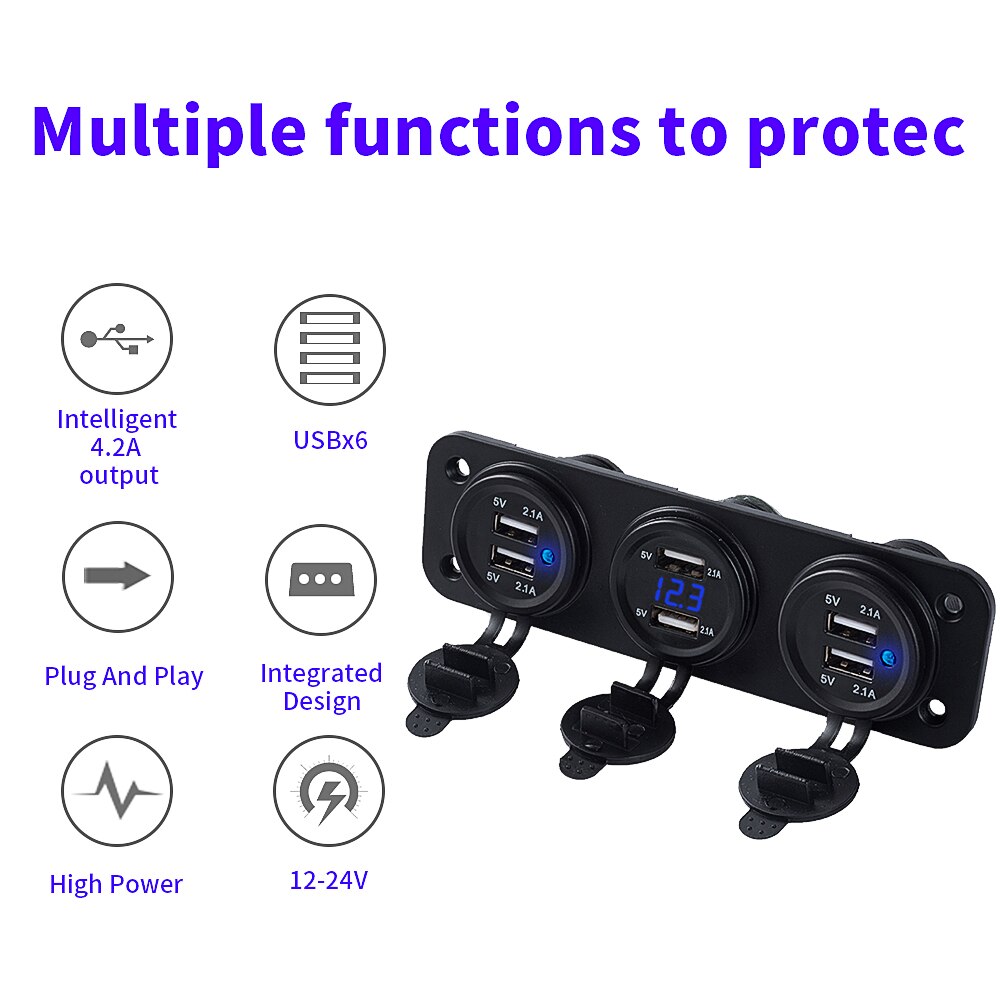 6 usb stik bil oplader adapter 2.1a & 2.1a led voltmeter stikkontakt til marine bil båd trailer autocamper motorcykel vandtæt