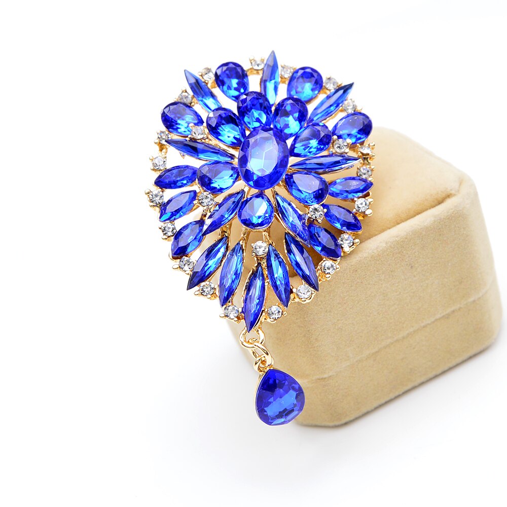 2 Colors Available Big Crystal Water Style Brooches for Women Dress Coat Brooch Pins Scarf Buckle Luxury Brooch: blue