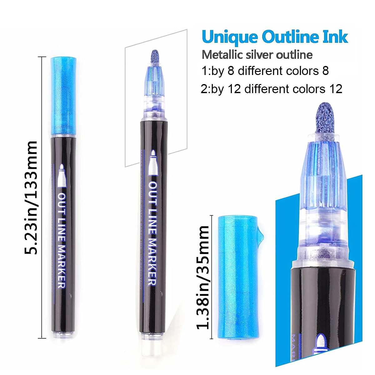 8/12 kleuren Flash-markering Dubbele lijn omtrekpen Gelpen Marker DIY Graffiti Schilderen Kleuren Tekening