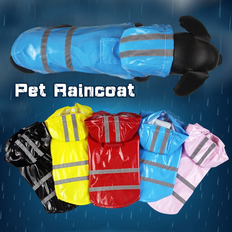 Multisize Pets Dog Clothes Hooded Raincoats Reflective Strip Dogs Rain Coat Waterproof Jacket Outdoor Breathable Clothes Puppies
