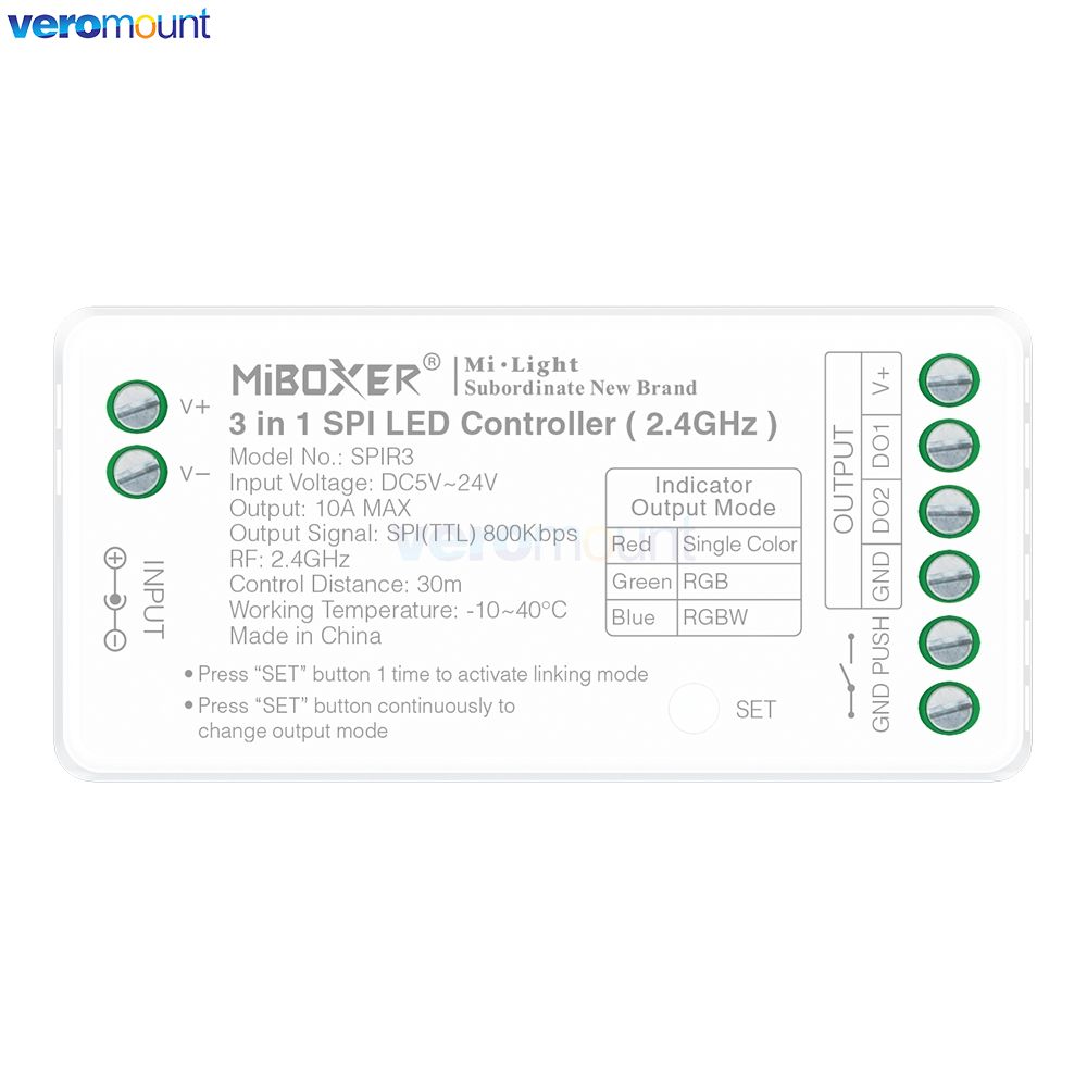 MiBoxer SPI LED Regler SPIR3 SPIR3-M 3in1 Einfarbig + RGB + RGBW für Pixel Streifen WS2812 TM1812 mit RF B6 C6 Tafel Fernbedienung
