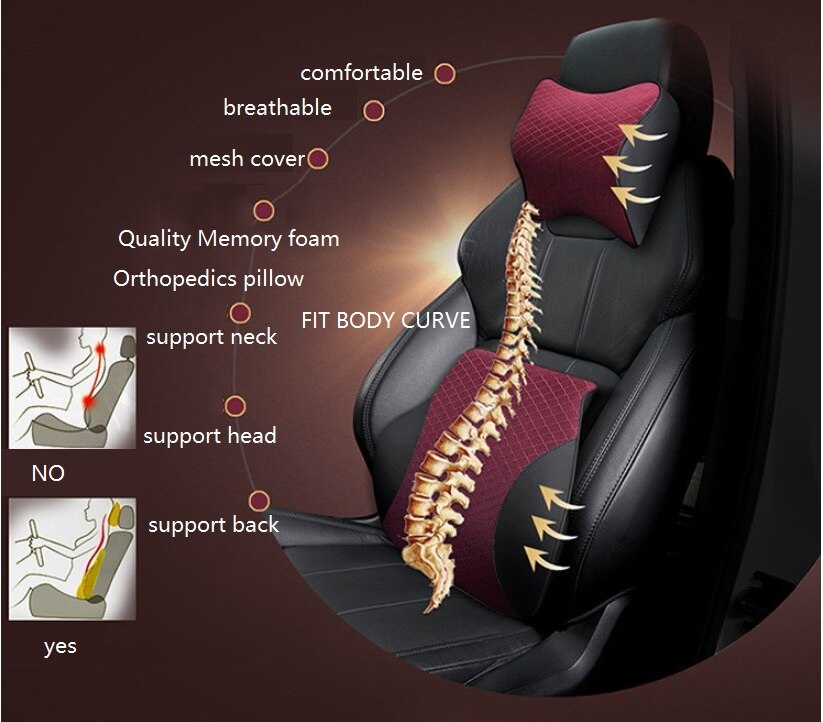 Auto Kissen Auto Auto Sitz Zurück Lenden Unterstützung und Hals Kissen Bausatz Auto Kopfstütze Zurück Kissen Schaum Baumwolle Schwarz verrotten