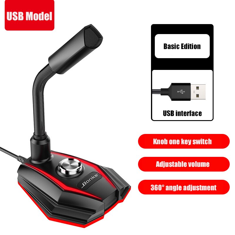 USB Sound Card RGB Microphone Computer With Speaker Headset Jack Free Drive Noise Reduction 360° Rotate HD Receiver: USB-Model