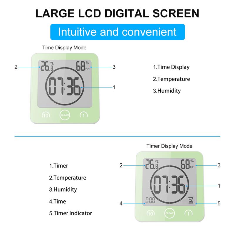 Waterdichte Lcd Digitale Klok Douche Elektronische Temperatuur Vochtigheid Monitor Klok Meter Voor Badkamer Kinderkamer Home Decoration