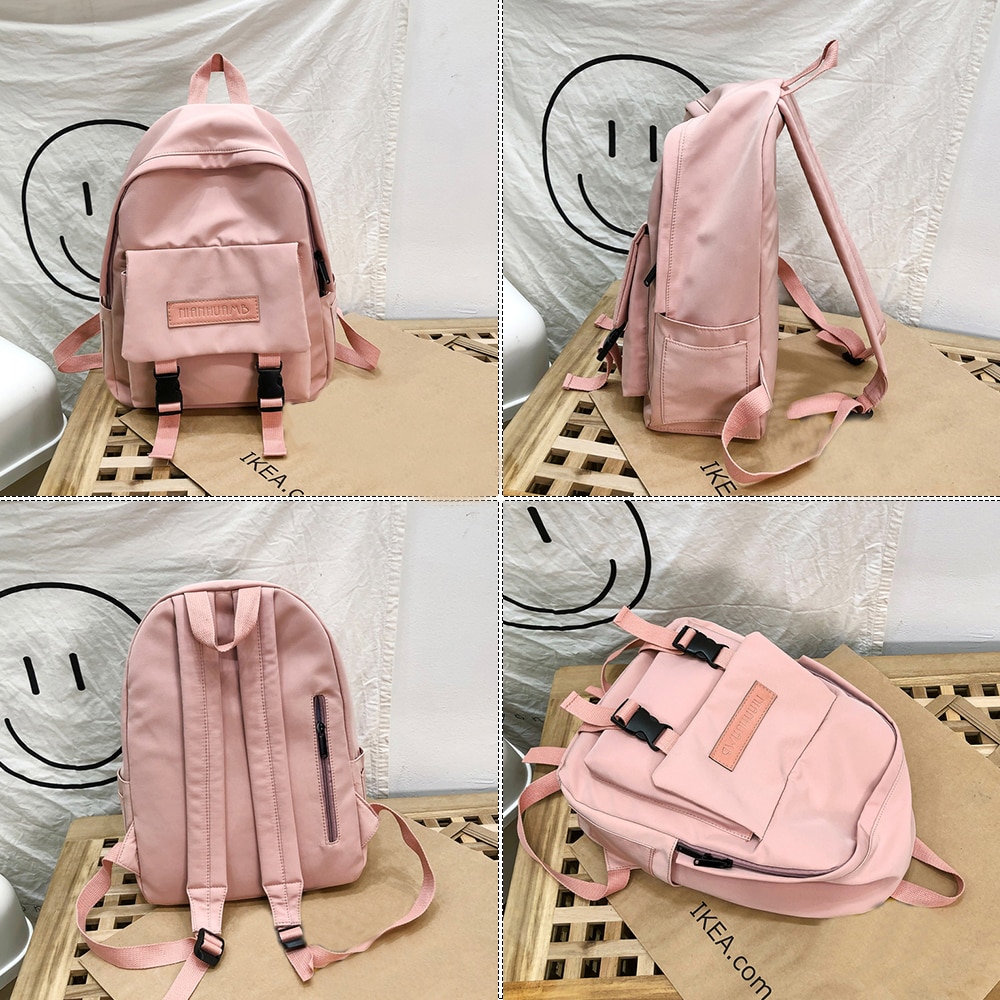 sac à dos en Nylon imperméable adolescent couleur Pure cartable femmes sacs à dos multi-poches loisirs voyage sac à dos