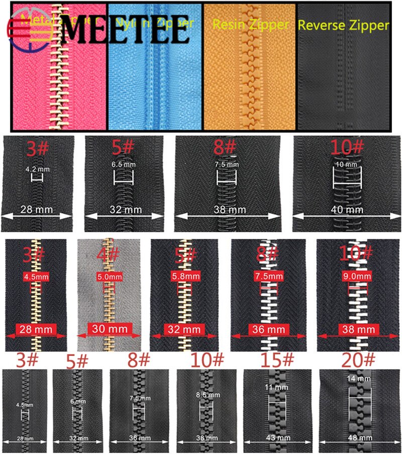 Meetee 10pcs 8# 15# Alloy Zipper Silder for Resin Zips Head Metal Puller for Jacket Zip Repair Kit DIY Garment Sew Zipper Silder