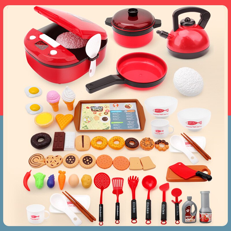 Children Play House Kitchen Toys Simulation Kitchenware Early Education Learning Kit Girl Cooking Rice Cooker Toy Kid's Kitchen: 38 22