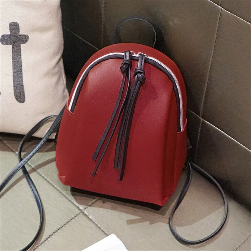 Mini Backpack Crossbody Bag For Teenage Girl PU leather Women Shoulder Phone Purse Female Backpack: Style 1 wine red