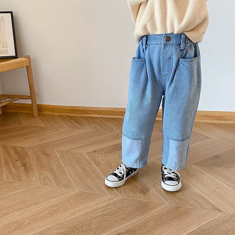Autumn girls patched jeans boys patchwork denim pants 1-7 years kids trousers