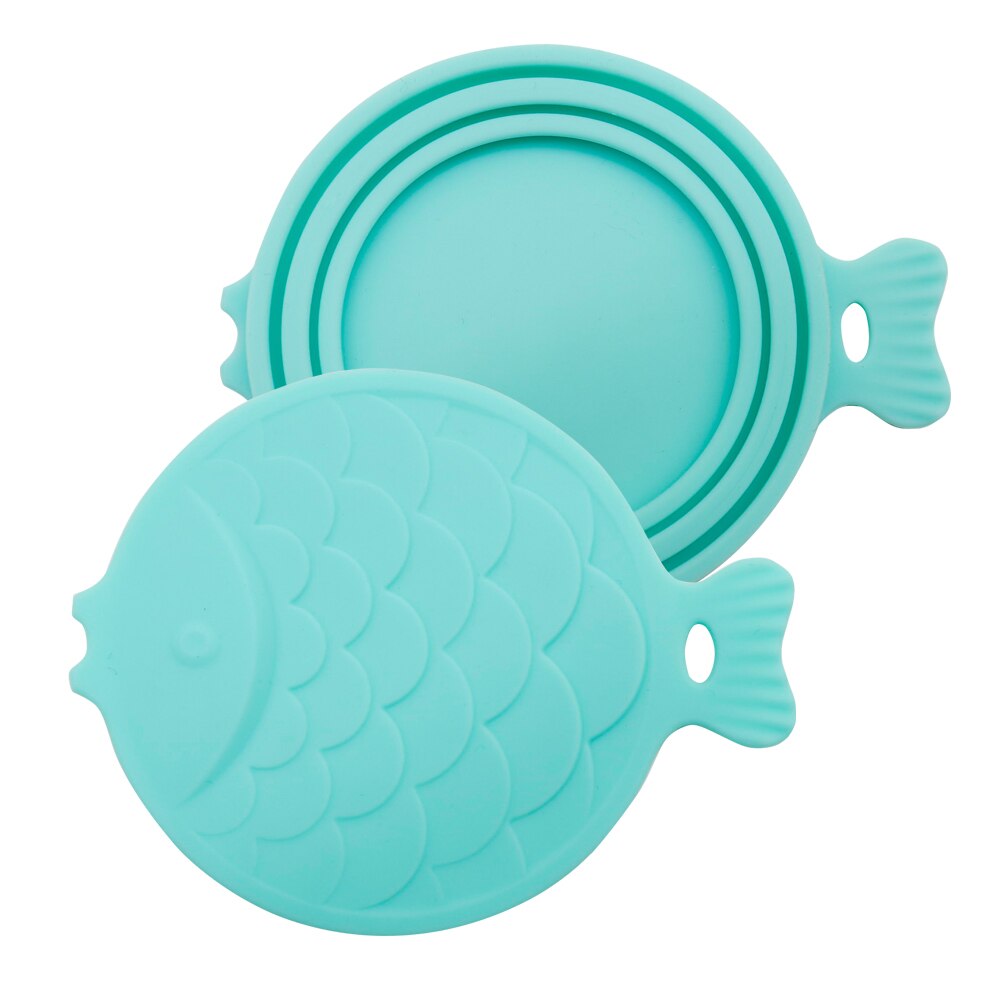 Silicone Dog Cat Bowl Lid Stretch Universal Pet Can Lids Bowl Cover Food Fresh Microwave Covers Pet Supplies Fish Shape: Green