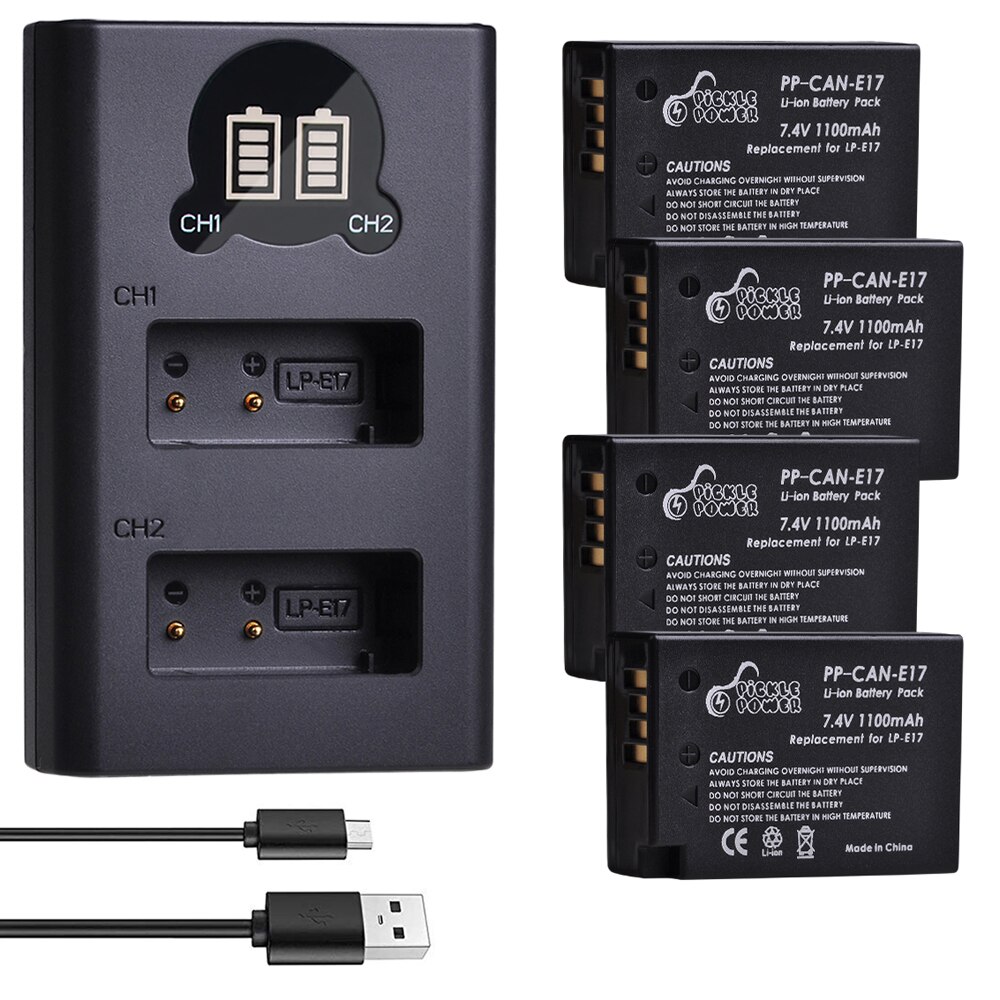4 Uds LPE17 LP E17 LP-E17 batería LED cargador Dual USB para Canon EOS 200D M3 M5 M6 750D 760D T6i T6s 800D 8000D beso X8i Cámara: Charger and 4Battery