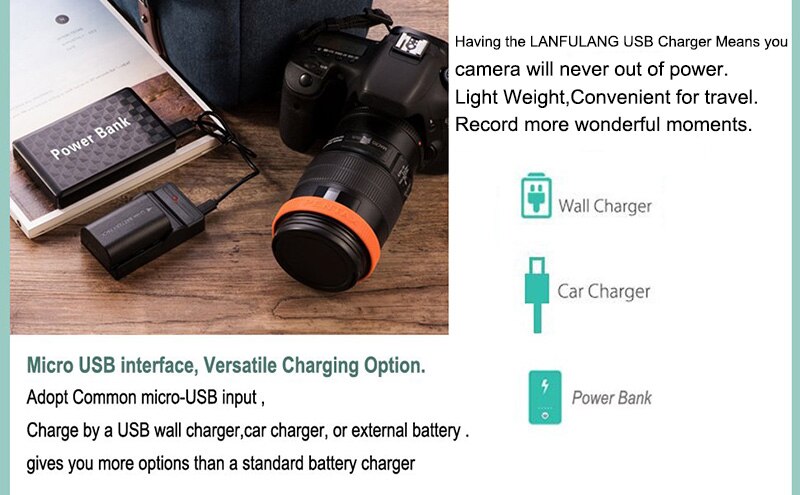 LANFULANG NP-FP50 NP FP50 Micro USB Charger for Sony DCR-DVD705 DCR-HC20 DCR-HC21 DCR-HC22 DCR-HC23 DCR-HC24 DCR-HC30S DCR-HC32