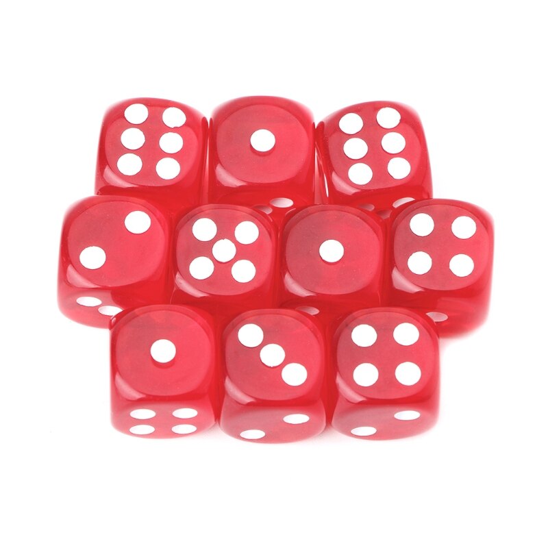 10pcs Six Sided 15mm Transparent Cube Round Corner Portable Table Playing Games: Red