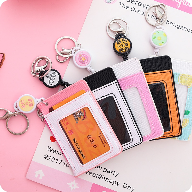 Cute Retractable Reel Coin Purse Women Mini Slim Wallet Student PU Small Clutch Female Cartoon Card Holder Bag Wallet