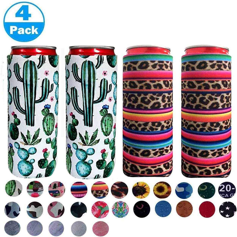 Neopreen Slanke Bier Kan Koeler Tall Stompe Houder Opvouwbare Stubby Houders Bier Koeler Tassen Past 12Oz Drinken &amp; Beer: 09SC 4pieces