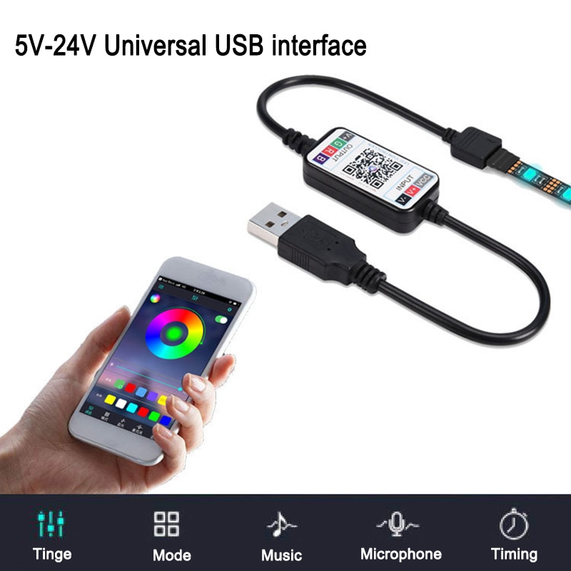 Mini Wireless 5-24V Smart Phone Control RGB LED Strip Light Controller USB Cable Bluetooth 4.0
