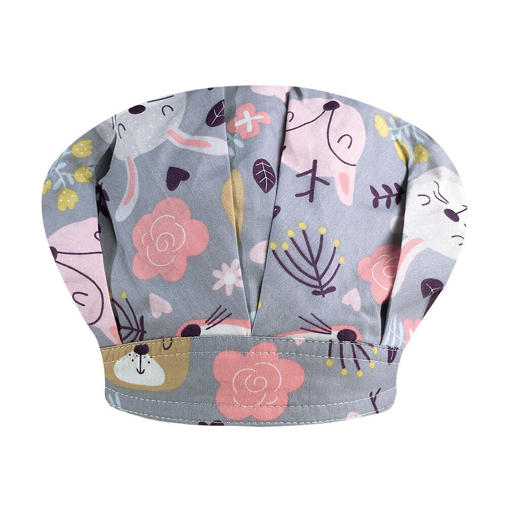 Cartoon Printed Women Scrub Caps Pattern Restaurant Kitchen Working Hats 100% Cotton Beautician Cooking Chef Puffy Cap: 32058
