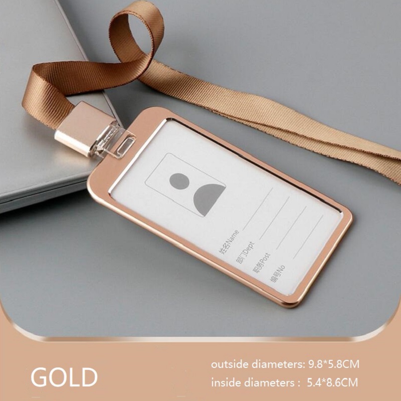 Metalen id-kaarthouder met lanyard, aluminiumlegering, werkbadge met nekkoord voor zakelijke bijeenkomsten en bezoeken.: Goud