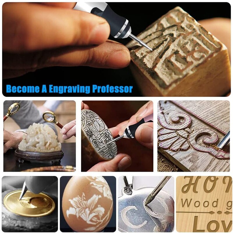 USB Engraving Pen, Rechargeable Engraver Etching Pen, Cordless Wood Engraving Kit for Glass Stone Jewelry Nails Ceramics