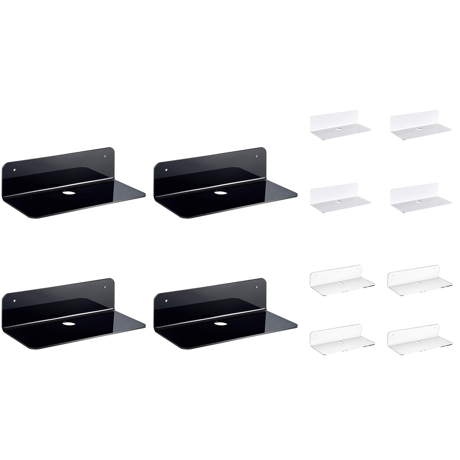 Acrylic Floating Wall Shelves Set of 4, Flexible Use of Wall Space, Adhesive Display Shelf for Smart Speaker